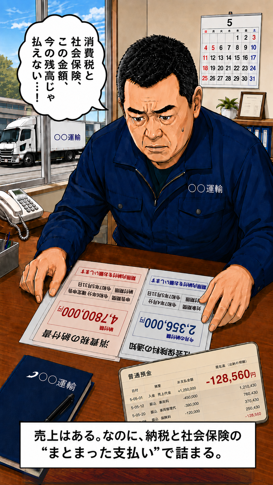 資金繰りに悩む運送会社の漫画