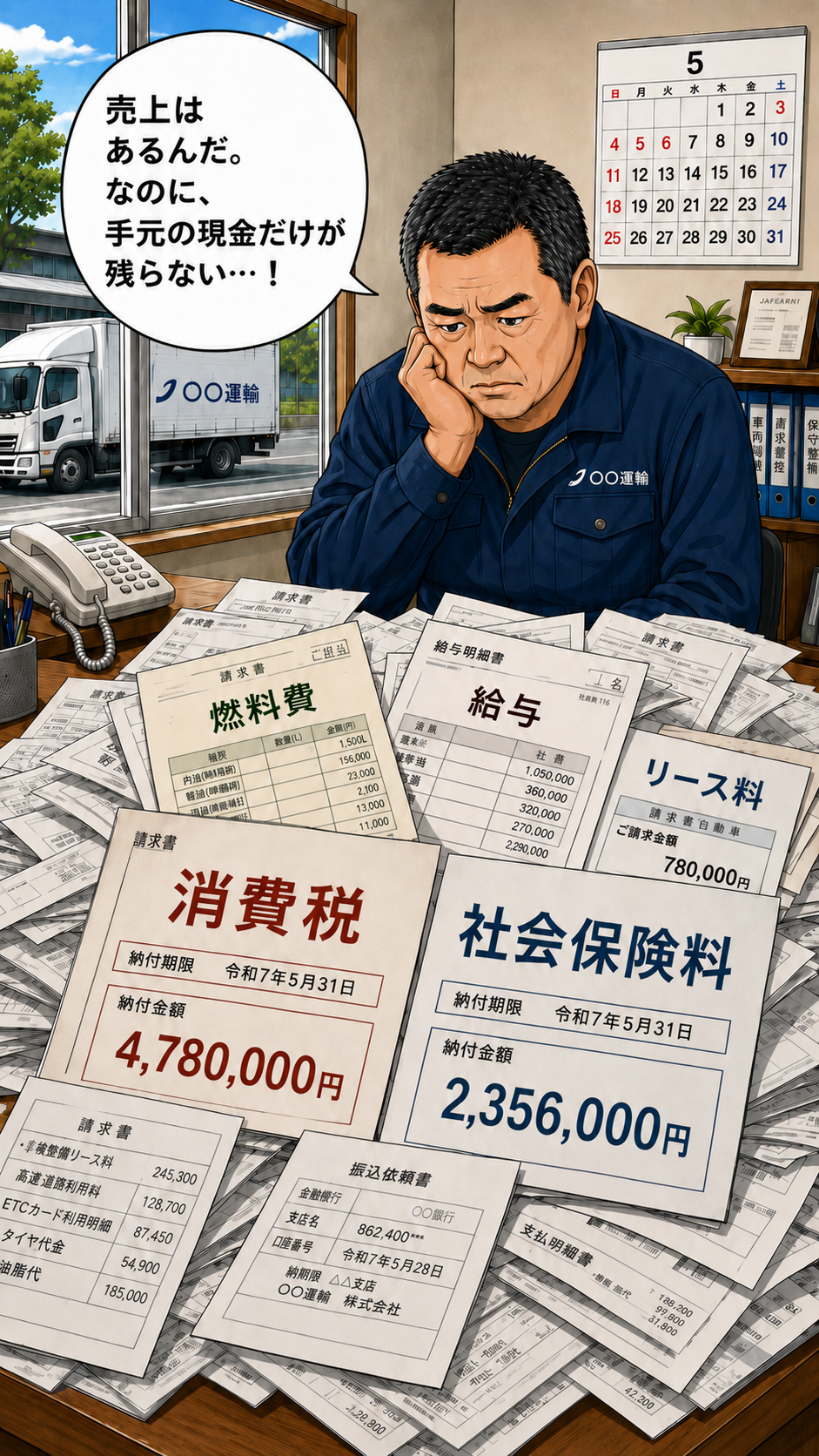 車両購入に悩む運送会社の漫画